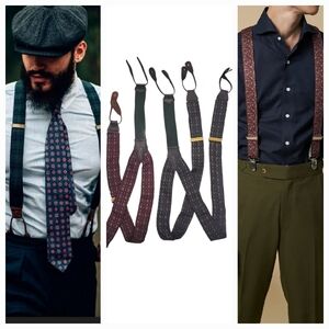 2 Vintage Polo Ralph Lauren Silk Suspenders Braces Burgandy & Green Paisley